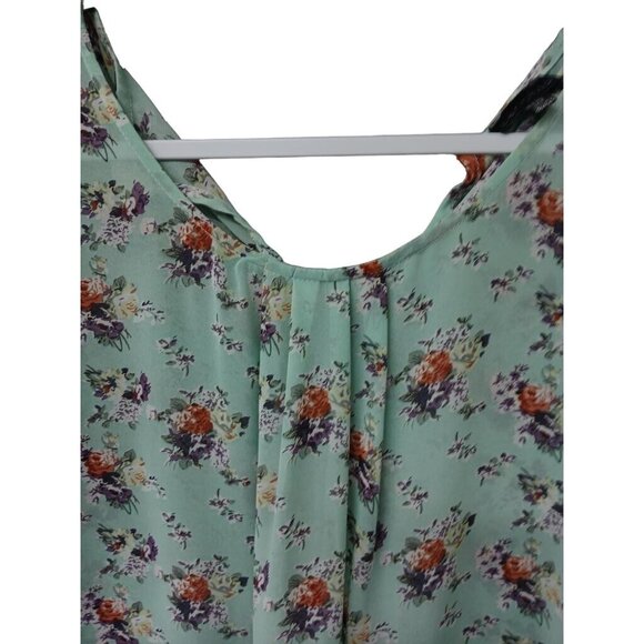 Zenobia XXXL Floral Print Blouse Green & Multicolor Short Sleeve Polyester - Picture 3 of 6